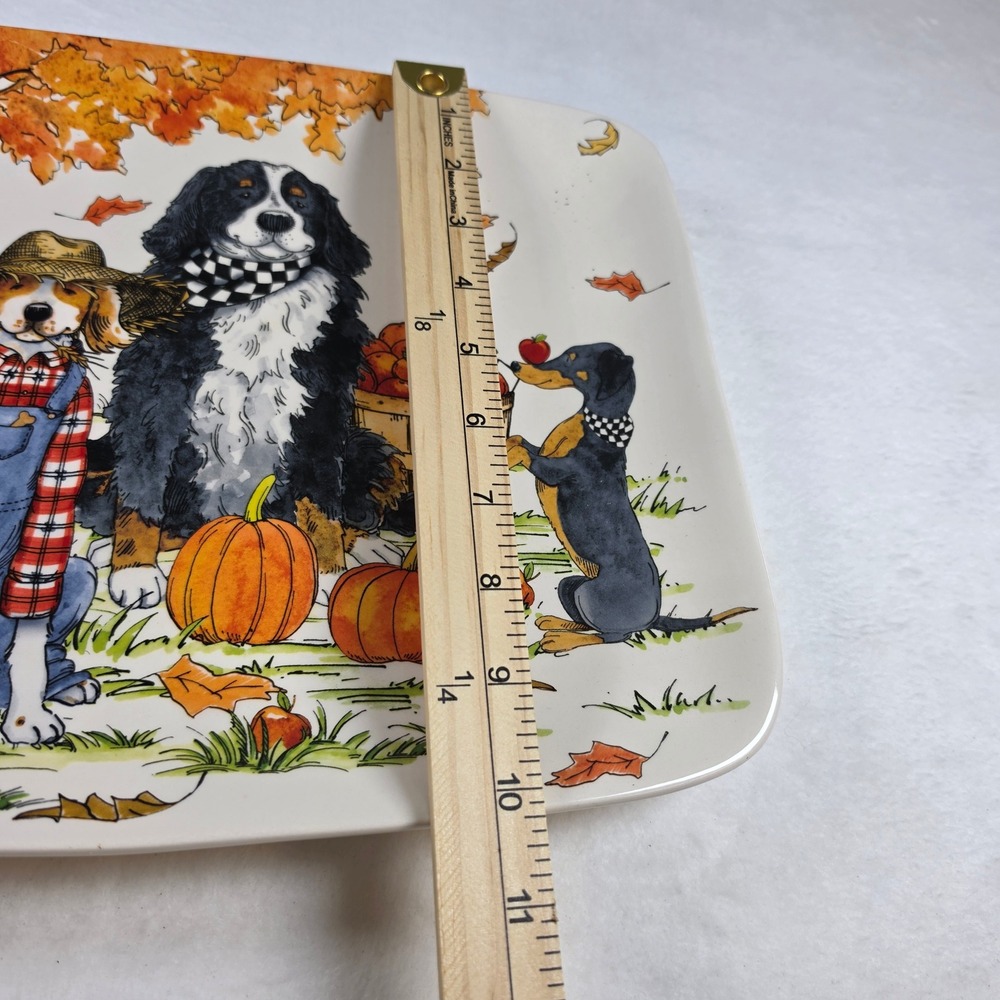 Certified International Sherri Buck Baldwin Fall Dogs Pumpkin Platter 14 Inch - Picture 6 of 6